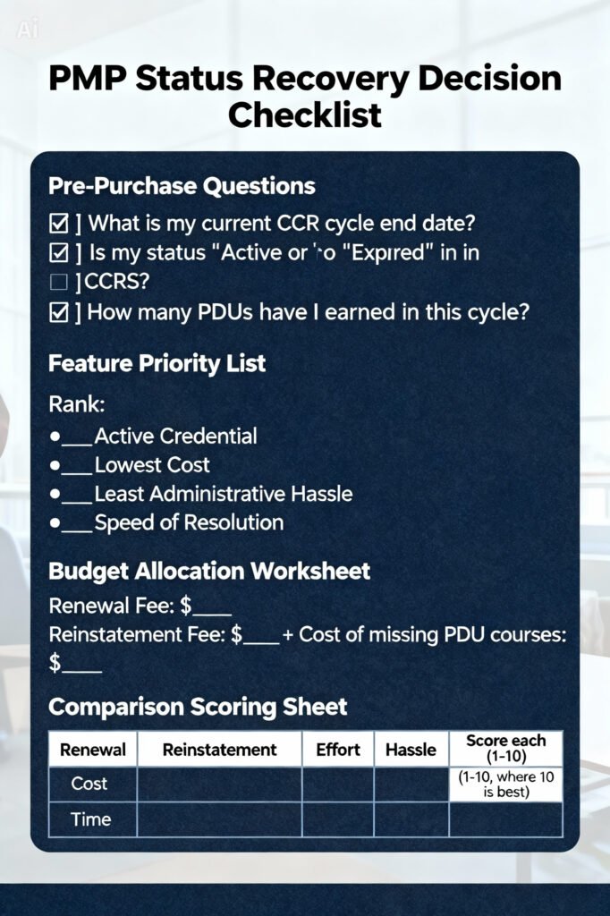 PMP status recovery checklist